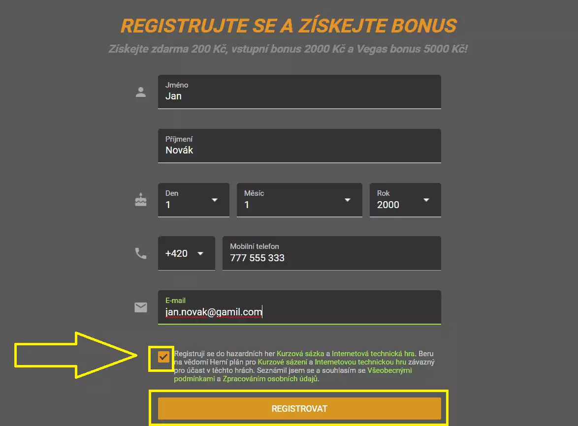 Registrujte se a získejte bonus za registraci