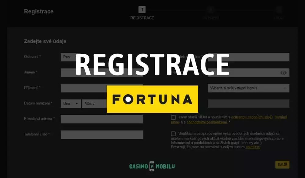Online registrace s bonusem ve Fortuna Vegas casinu z mobilu krok za krokem